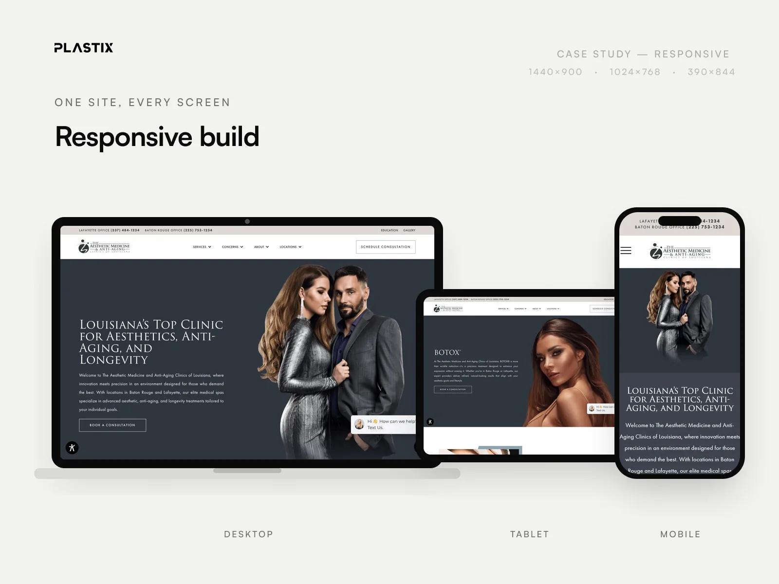 The Aesthetic Medicine & Anti-Aging Clinics of Louisiana responsive website design on desktop, tablet and mobile