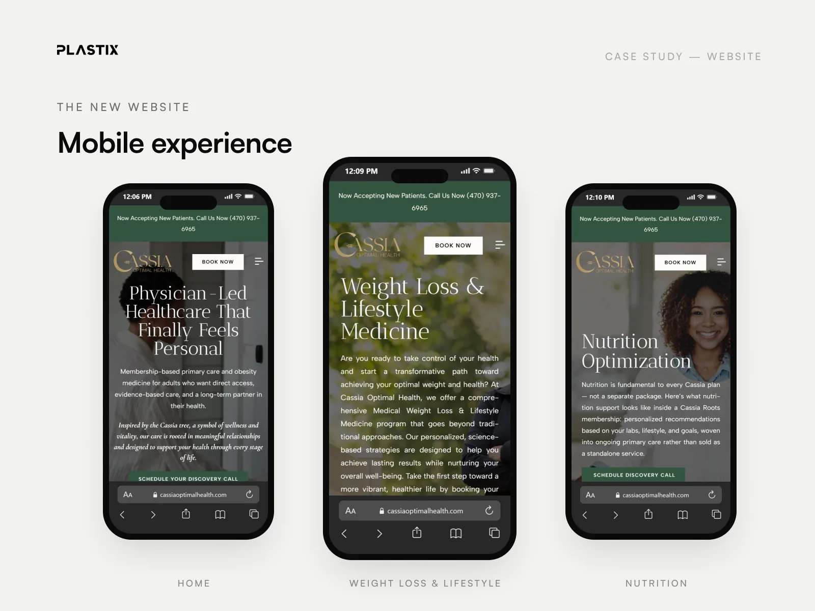 Cassia Optimal Health website design on mobile