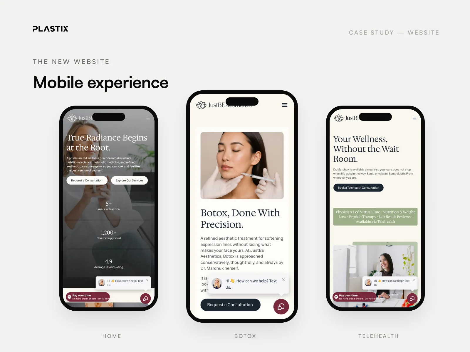 JustBE Aesthetics website design on mobile