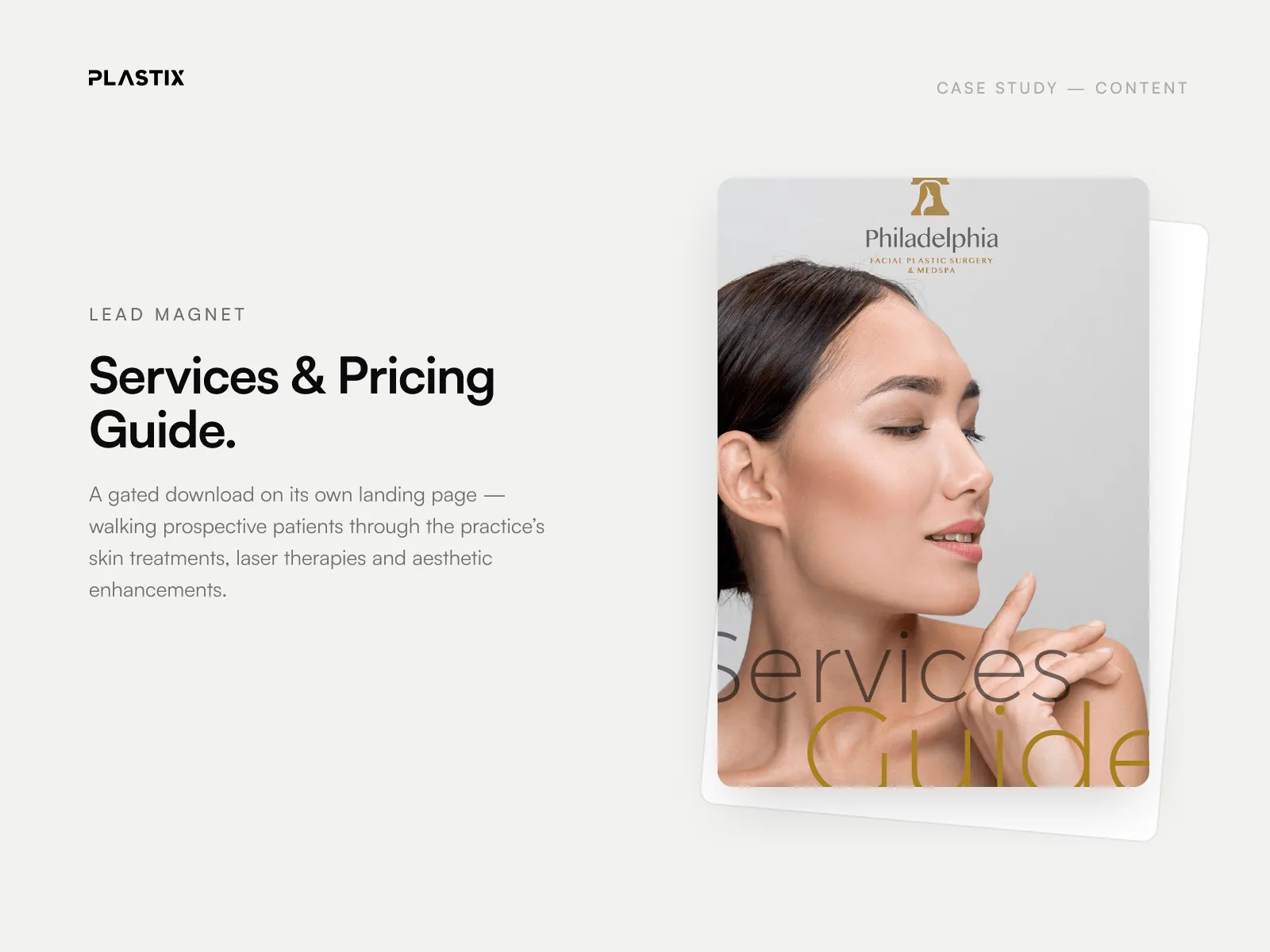 Philadelphia Facial Plastic Surgery & Medspa services and pricing guide lead magnet designed by Plastix