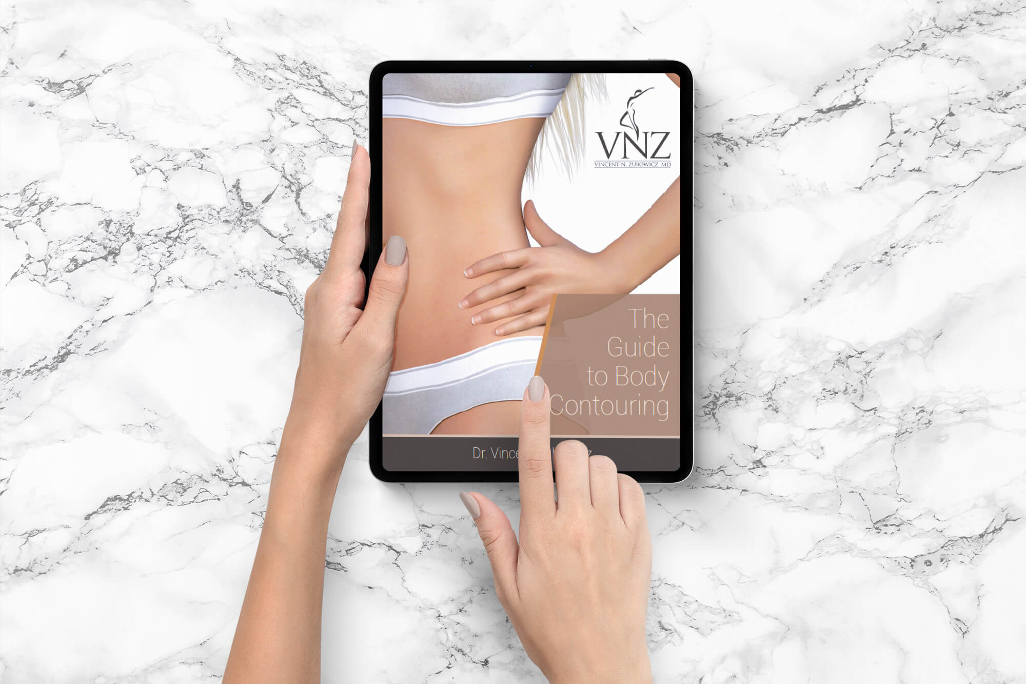 Body contouring patient guide artwork in a mock CoolSculpting social ad